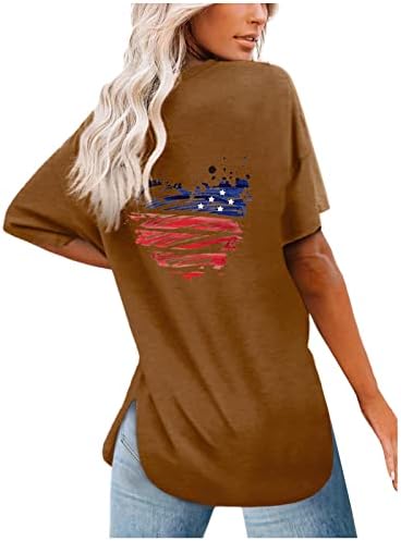 Camiseta gráfica da bandeira americana para femininos para mulheres de verão Tops vintage de manga curta