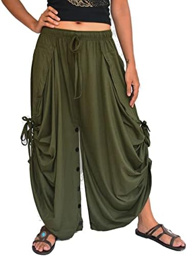 Calça de harém feminina sakoonee palazzo dhoti calça calças de lounge, conversível para uma saia 2 bolsos