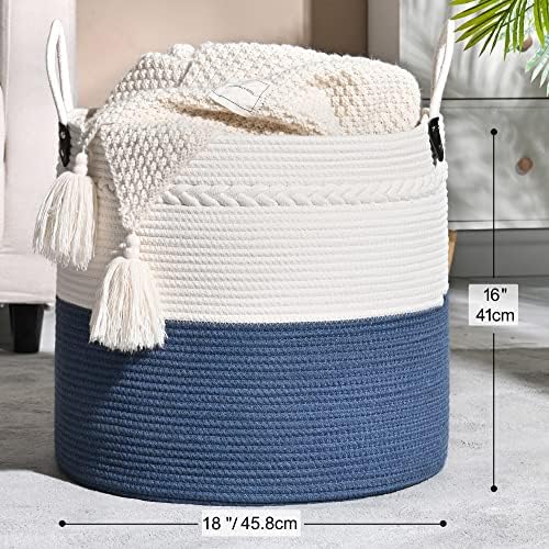 Kakamay cesto grande, cesto de lavanderia de bebê para armazenamento, mantas de corda de algodão cestas para