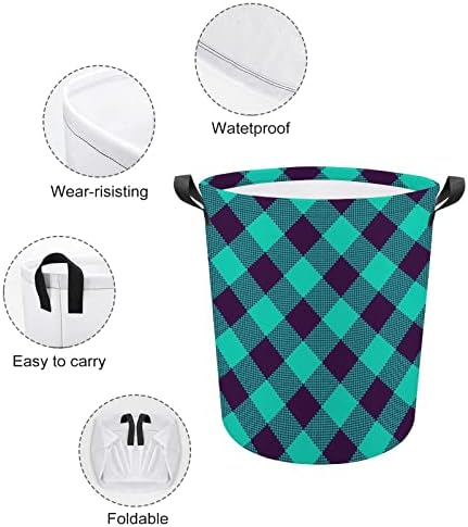 Cesto de roupa cesto de lavanderia búfalo xadrez roxo e azul lavanderia dobrável com alças estendidas de lavar lixo para lavanderia cesta de armazenamento de quarto para toalhas de roupas brinquedos