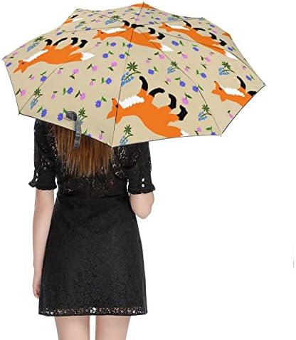 Cartoon Fox Travel Umbrella à prova de vento 3 Folds Automotor, perto de um guarda -chuva dobrável