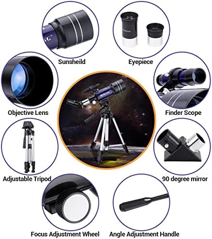 Telescópio Bebang para crianças e adultos - Apertura de 70 mm Telescópio de refator de 300 mm para iniciantes