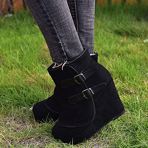 Leewos feminino chelsea botas conforto redonda botas de moda bloquear calcanhar botas de inverno