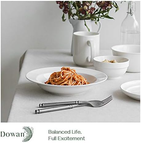 Tigelas de sopa dowan, pratos de tigelas de macarrão, salada branca Conjunto de 4, tigelas de aro larga de porcelana, 20 onças, microondas e lavador de lavar louça