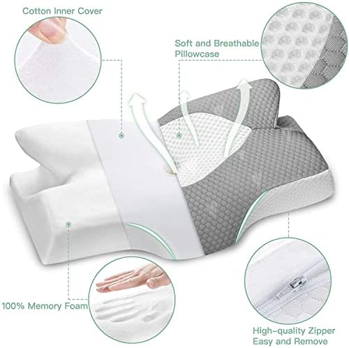 Travesseiro de espuma de memória cervical elviros, 2 em 1 contorno de suporte ortopédico travesseiros para