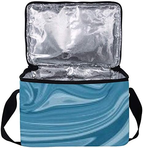 Lancheira à prova de vazamentos, caixa de bento isolada para homens mulheres adultas, balde de almoço reutilizável com alça de ombro com onda de água turquesa