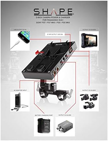 Shape D-Box Power and Charger com placa de bateria em V-Mount para Câmera Panasonic EVA1, Sony FS7,
