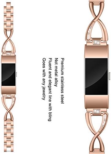 Bandas Mtozon compatíveis com Fitbit Charge 2, Bandas de metal com bractlet de substituição de shinestone Bractlet Women Silver Rose Gold Black