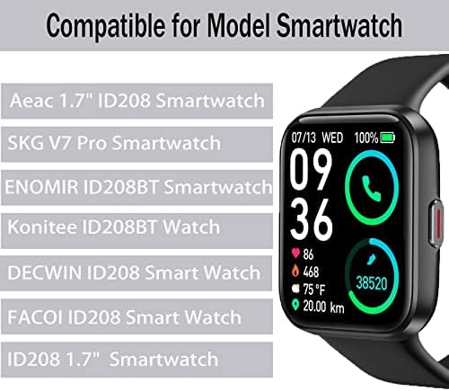 Compatível para Skg V7 Pro Smart Watch Band, Silicone trançado a tecelão esportivo de tiras de reposição suave compatíveis para skg v7 pro/enomir id208bt 1.7 relógio inteligente/aeac 1.7 smartwatch id208/engerwall id208bt/konitee id208bt watch/decwin id208 relógio/facoii2bl208bt/konitee id20