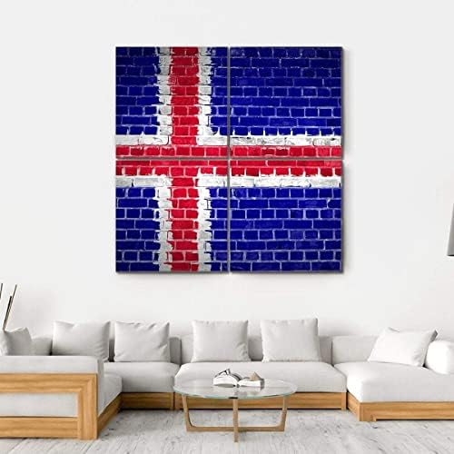 Ergo Plus Islândia Flag pintou uma arte de parede de tijolos, impressionante pintura esticada pronta para