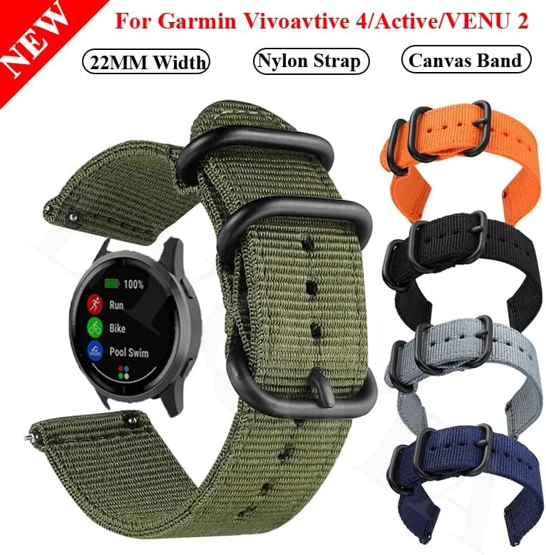 UMCNVV 22MM Nylon Canvas Strap para Garmin Venu 2/Active/Vivoactive 4 Smart Watch Band Substituição Correa WatchBand Vivoactive4