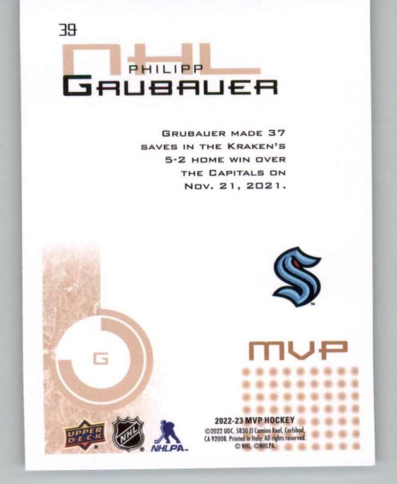 2022-23 Deck superior MVP 20º aniversário 39 Philipp Grubauer Seattle Kraken NHL Hockey Trading Card