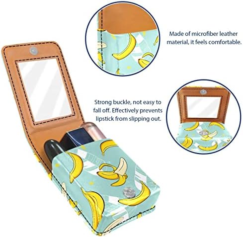 Banana Summer Fruit Batom Case With Mirror for Purse Mini Lipstick Holder Organizer Bag Bolsa Cosmética, 9,5x2x7 cm/3.7x0.8x2.7 em