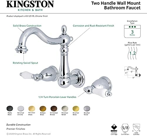 Kingston Brass KS1250PL Heritage Bathrowet, 6-3/8 em alcance, preto fosco