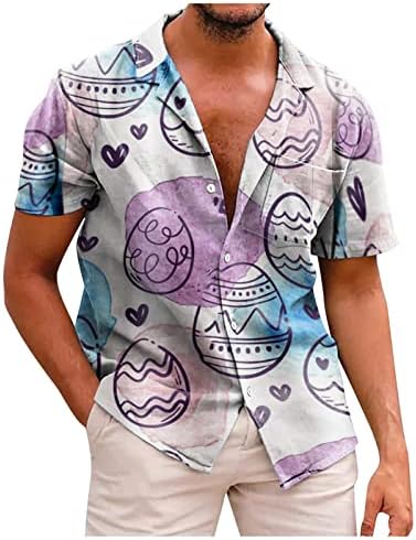 Camisas havaianas do Dia da Páscoa para homens, impressão masculina casual de manga curta
