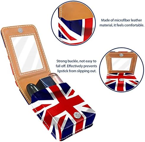 Mini Caso de Lipstick com Mirror for Purse, Union Jack Britain British Jack Portable Case Holder Organization