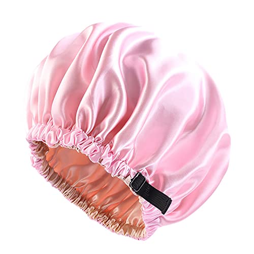 Capoto de cetim, capuz de cabelo de seda para dormir, tampa de cetim de dupla camada com fivela de ajuste invisível para cabelos naturais femininos （rosa)