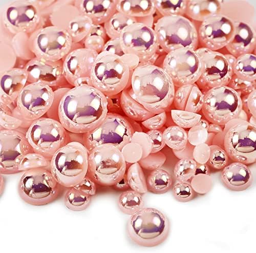 Yantuo Pink ab traseiro plano pérolas mistas tamanho 3-10mm 50 gramas, 1000-1200 PCs soltos meio redondos de resina de pérolas para artesanato de bricolage, fabricação de jóias, arte, sapatos, figurinos
