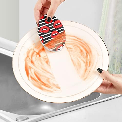 Alaza Red Lips Lips preto e branco listras naturais esponjas de cozinha de cozinha para pratos para lavar o banheiro e a limpeza doméstica, sem arranha