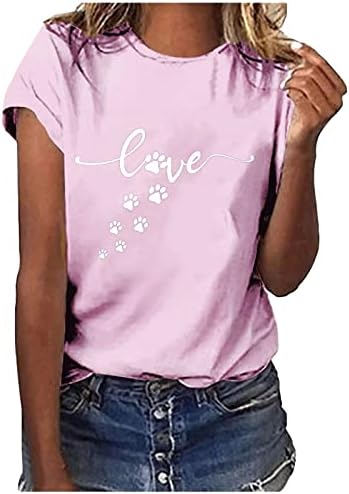 Mulheres do dia dos namorados camisa de cachorro pata camisetas de impressão de plus size camisas de manga curta de túnica para mulheres soltas