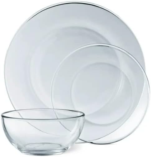 12 Pieces redondo conjunto de utensílios de vidro transparente | Tableware durável | Conjunto de utensílios