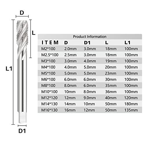 Pikis Thread Tap m2-m16 métrica masculina Tap comprimento de 100-130 mm parafuso de flauta espiral Torneira de broca de broca Máquina de ferramenta de ferramenta Tap 1pcs