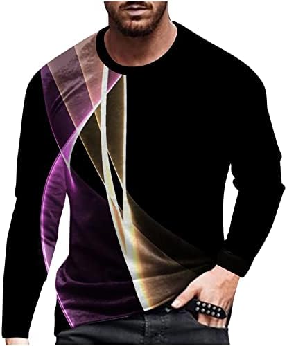Designer camisas masculinas 3D Digital deslumbrado Impressão redonda do pescoço de manga longa Blusa