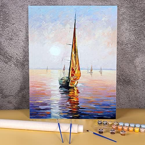 N/A Gold Sail Painting Aildy Style Diy Paint by Number Kits acrílico Tintas de tela Pictures de loft pinturas adultas