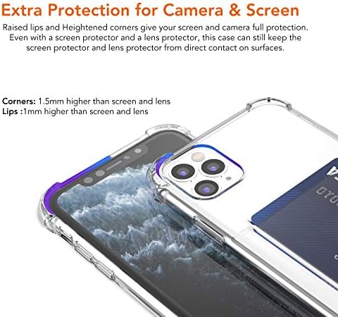 ANHONG UPGRADE iPhone 11 Pro Clear Case com suporte de cartão, Slim Fit Protetive Protective Soft TPU Rubber Gel Shock-Ambsorbing Card Slot Case