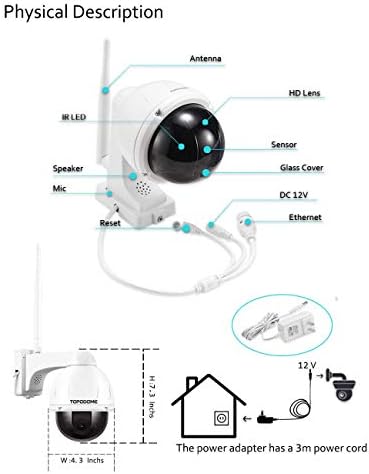 940nm RTSP PTZ Câmera Wi-Fi Outdoor para Segurança em Casa Rastreamento Humano, Topodome ONVIF Detecção de Motivo de Vigilância Onvif, Visão Noturna Hidden de 50 pés, 32g SD SD Sirene de áudio 2-vidra