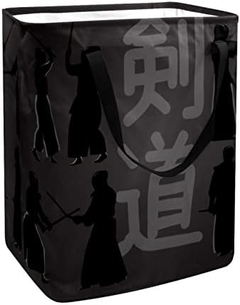 Kapotofu Lavanderia cesto com alça, japonês preto Kendo Action Silhouette Breta