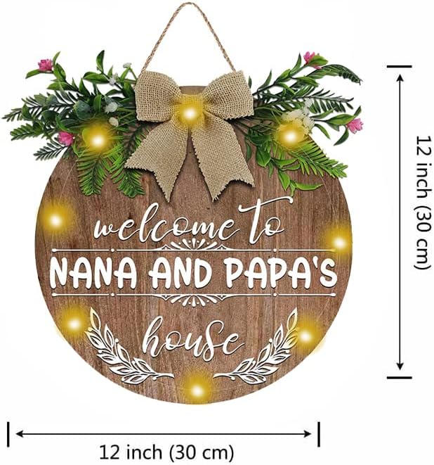 Sinal de boas-vindas para a porta da frente- Funny Round Welcome Weld Wooden Welcome To Nana e Papa's House