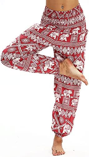 Xfadr srliwhite mulheres hippie calças boêmios ioga calça de harém de harém de harém com 2 bolsos