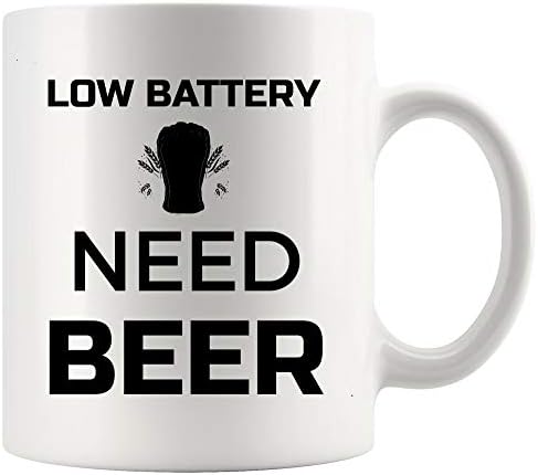 Copo de cerveja de caneca de cerveja - bateria baixa precisa de cerveja - lúpulo alcoólico engraçado