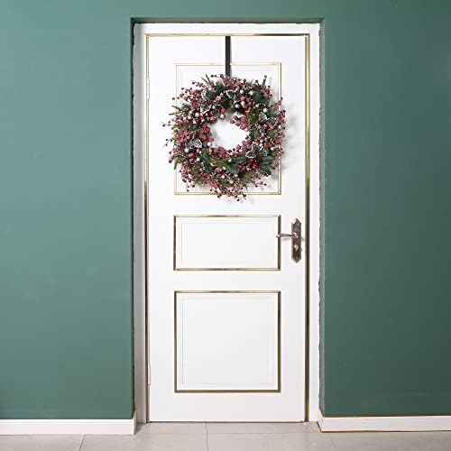 Sea Team Christmas Wreath Hanger para a porta da frente, metal sobre o gancho da porta para guirlandas, 15 polegadas, preto