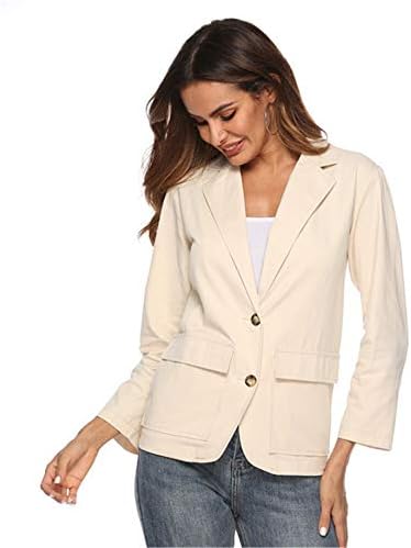 Andongnywell Women's Solid Color Slave Longa Casual Blazer Work Office Button