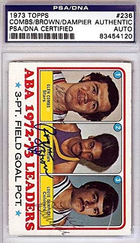 Roger Brown, Glen Combs & Louie Dampier autografou 1973 Topps Card #236 PSA/DNA #83454120 - Cartões autografados de basquete