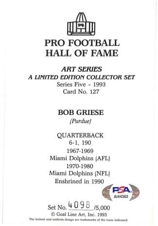 Bob Griese assinou o card de arte da linha de gol glac autografou os golfinhos PSA/DNA AI44362 - Cartões de futebol autografados da NFL