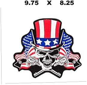 Tio Sam Skull Six Guns Flags Red White & Blue On Black Iron on Sew On Bordered Patch Tamanho 9,75 x 8.25