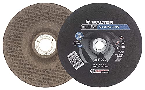 Walter 08F900 Roda de moagem e corte inoxidável-[Pacote de 25] roda abrasiva A-30-SS, 9 pol. Ferramentas