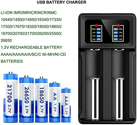 Carregador de bateria Smart Universal 2 Bay, 18650 Smart Charger para Li-Ion LifePo4 IMR 18650 26650