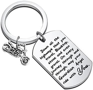 Fustmw Biker Keychain Motorcycle Gift Ride Keychain Safe May Your Guardian Angel Ride With You New Driver Gift for Biker