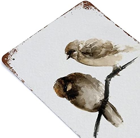 Graman Vintage Metal Tin Sign Birds Birds Aquarela Alumínio Metal Sign Brown Sparrow Decoração de