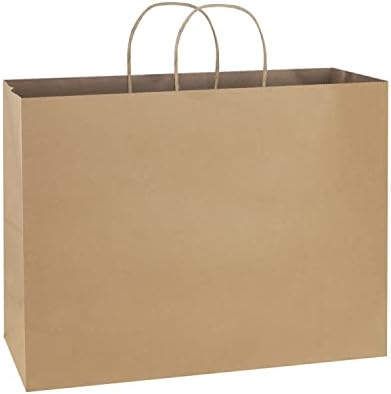 Poever 16x6x12 sacos de papel kraft com alças 25 PCs a granel, sacos de compras grandes sacos