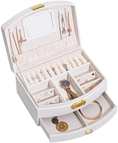 N/A Caixa de jóias de jóias de couro Organizador de jóias Caixa de armazenamento de colar de colar multifuncional