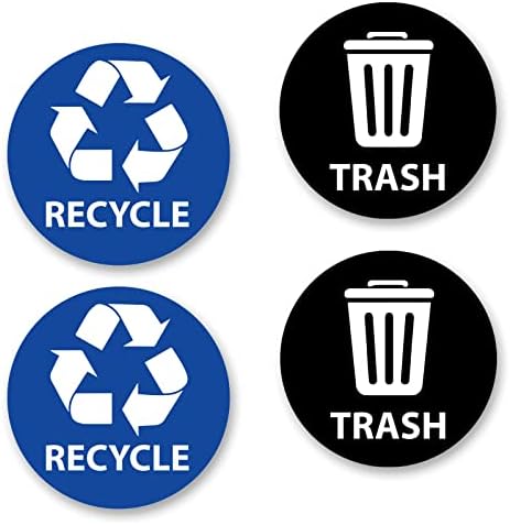 Reciclar sinal de lixo para lata de lixo ou lixo de lixo pacote de 4 para reciclante adesivo de reciclagem para uso interno e externo de 4 x 4 evento comercial de escritório em casa