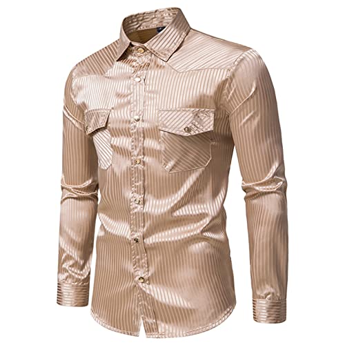 Disco de vestido brilhante Camisa de manga comprida Botão de boate camisetas de festa impressas de baile de baile impressa com bolsos