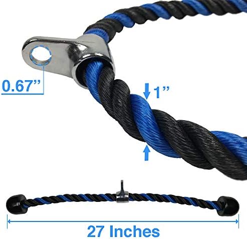Break Limitz Blue Tricep corda puxar para baixo e conjunto de pôsteres | Corda de nylon de serviço pesado de 27 ou 36 polegadas, fixação do cabo cromado | Ginásios profissionais ou domésticos | Inclui pôster de treino, gancho de snap, bolsa