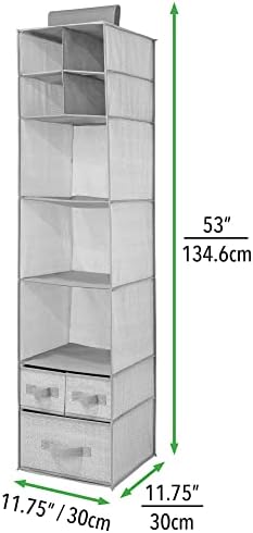 Mdesign Soft Taber Over Closet Rod Organizador de armazenamento com 7 prateleiras e 3 gavetas removíveis