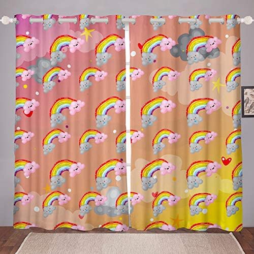 Berçário Rainbow Window Tratamentos de janela Kawaii Cartoon sorridente painéis de cortina de cortina